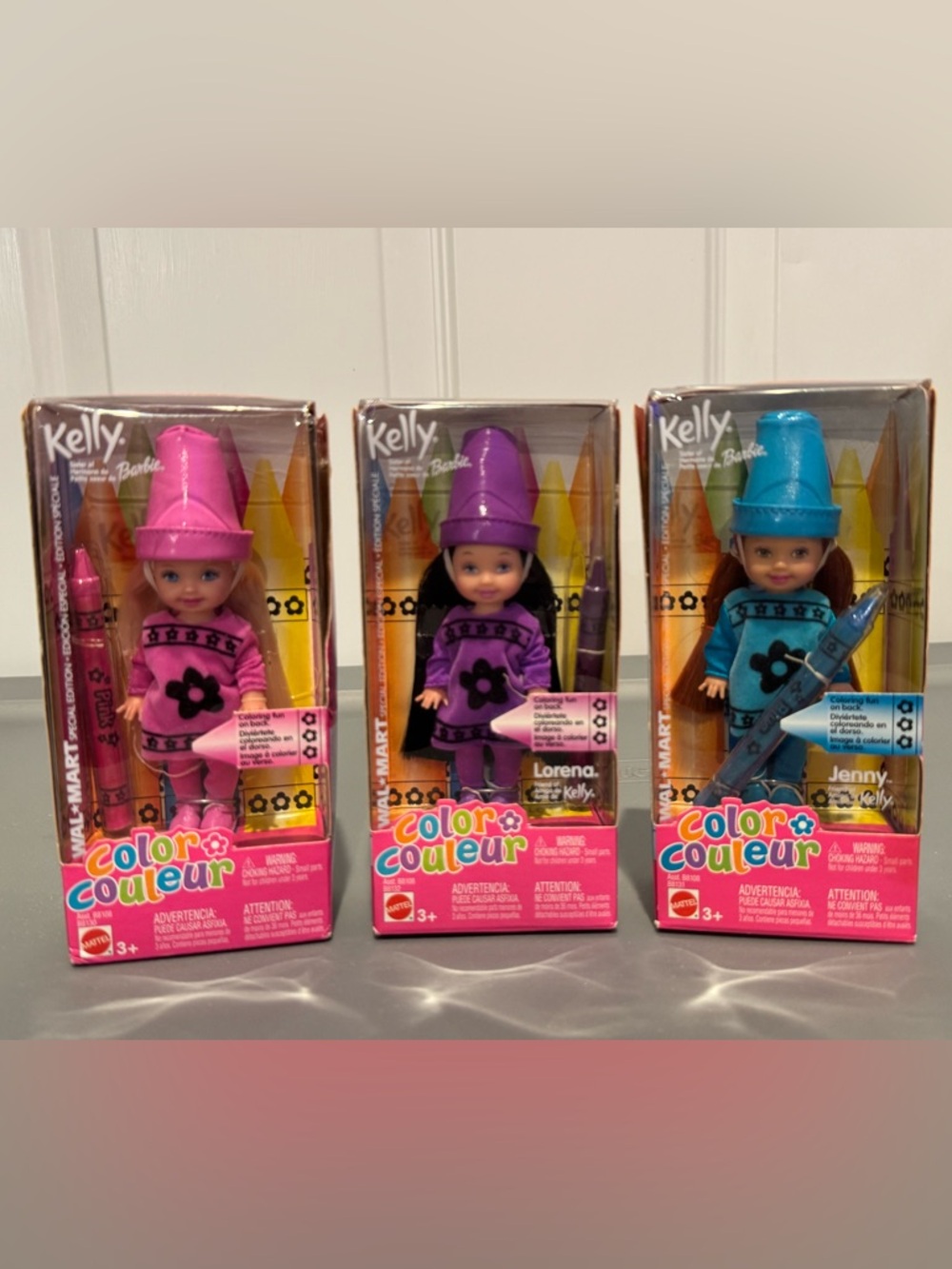 3 Sets of Kelly Dolls, 9 in total, Crayon Color, Fruitastic, & Pajama Fun, NRFB